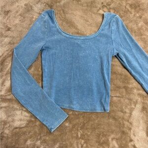 Wild Fable Denim Blue Long Sleeve Ribbed Top